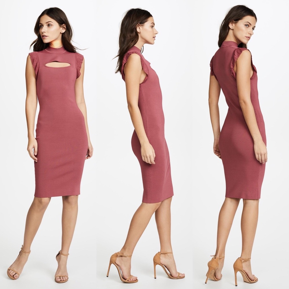 Bailey 44 women’s Bewitched ruffle-trimmed cutout ribbed-knit bodycon dress XS